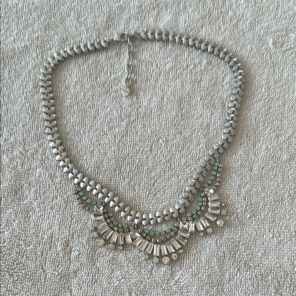 Stella & Dot Silver and Green Vintage Necklace